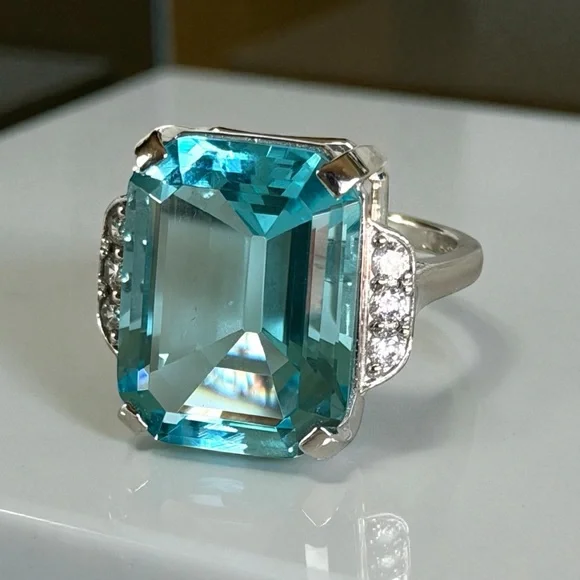 Sterling Silver Emerald Cut Cubic Zirconia Solitaire Ring - April Birthstone, Size 10.25 - View #10